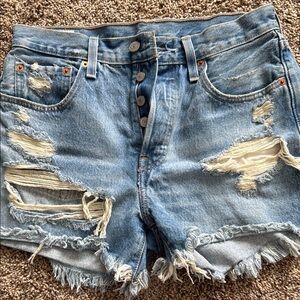 Levi's Blue Distressed Jean Shorts